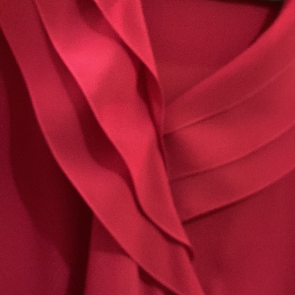 Josephine Sz 14 raspberry pleated blouse collared 3/4sleeves button closure wrap - Picture 4 of 10